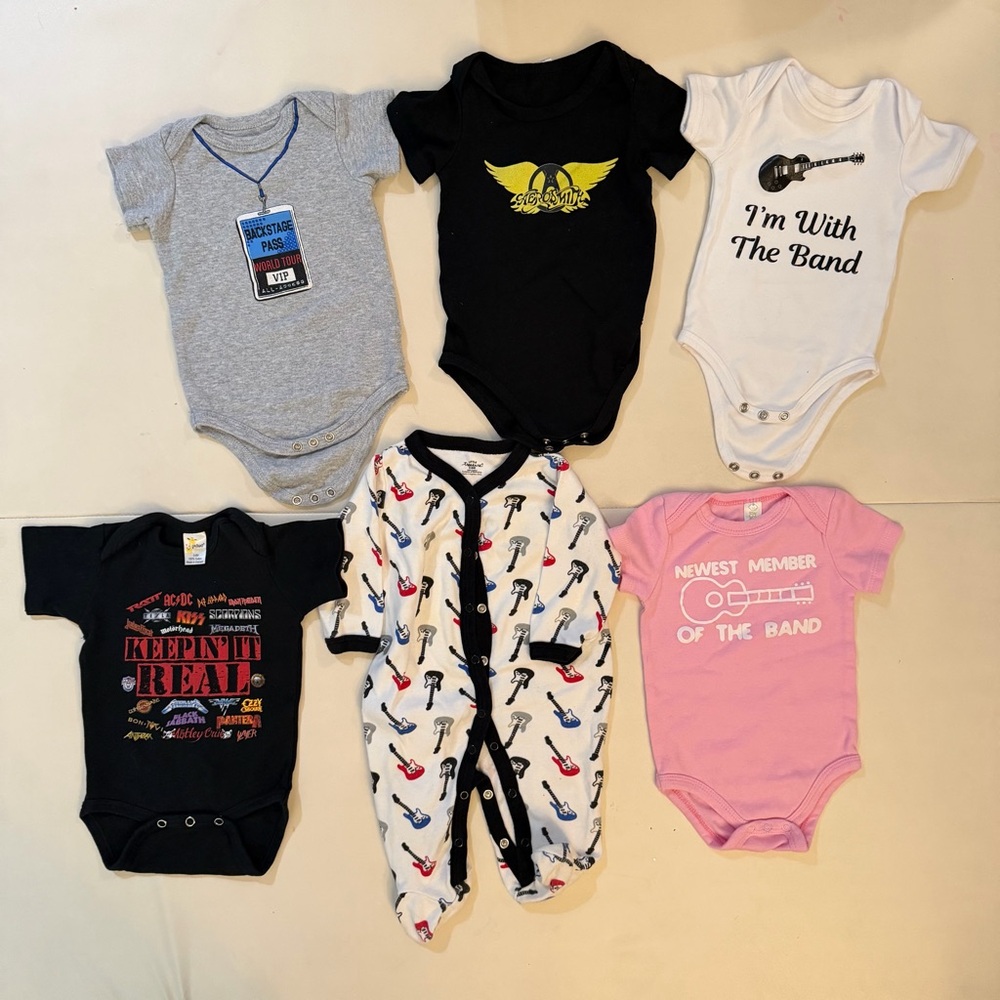 6x bundle Rock n Roll onesies 3-6 mo Aerosmith etc
